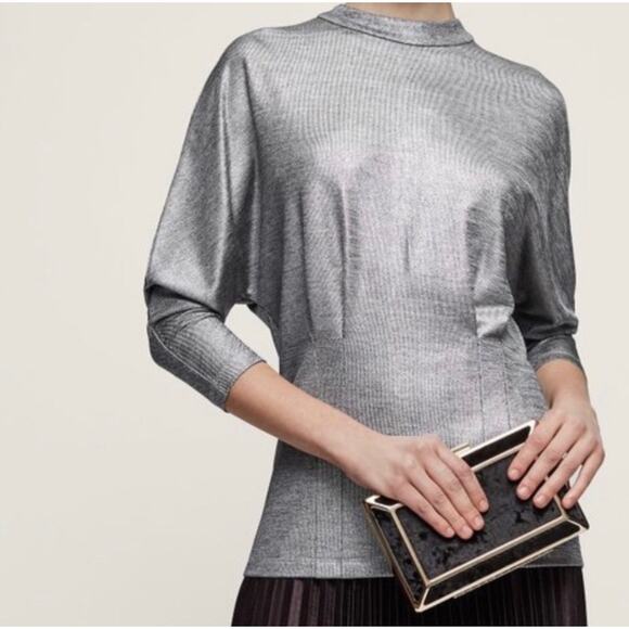 REISS Top Size Extra Small Gale Dolman Sleeve Designer Luxury Metallic Silver - Picture 1 of 16